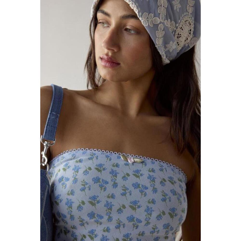 Out From Under Sweet Pea Printed Seamless Knit Tube Top Blue Floral XXS/XS‎ NWT